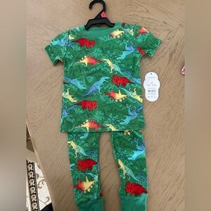 NWT Green Dinosaur Pajama Set with Red, Yellow & Blue Dinosaurs